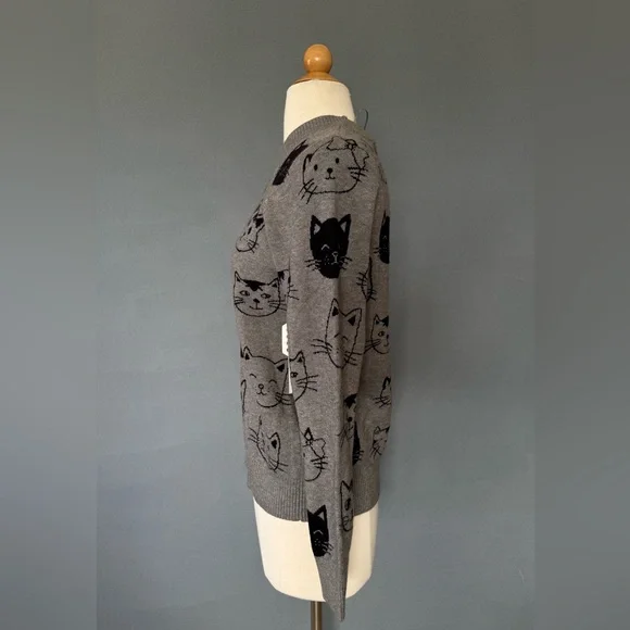 Anthropologie Calligraphie Gray Cat Print Sweater Women’s Small NWT - Picture 4 of 9
